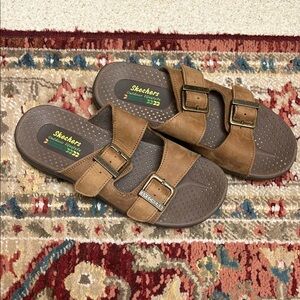 Skechers Tan and Brown Slide Sandals